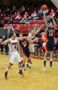 Carterville's Lucas Hunter takes the game-winning shot from the corner.