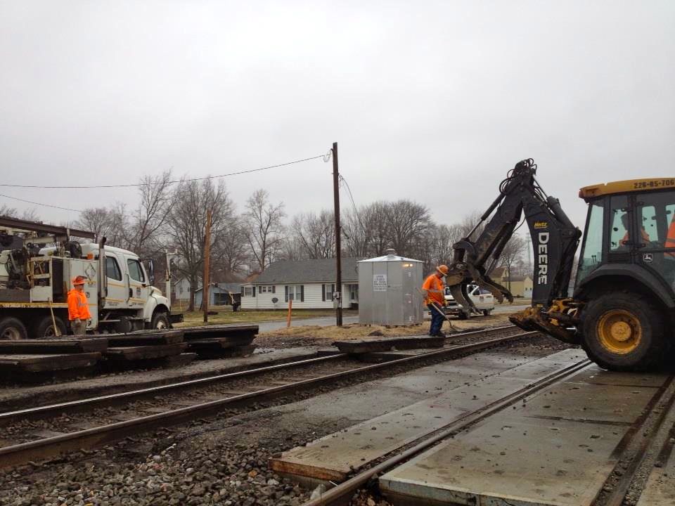 Union Pacific crews work on the railroad crossing at St. Louis Street in West Frankfort.