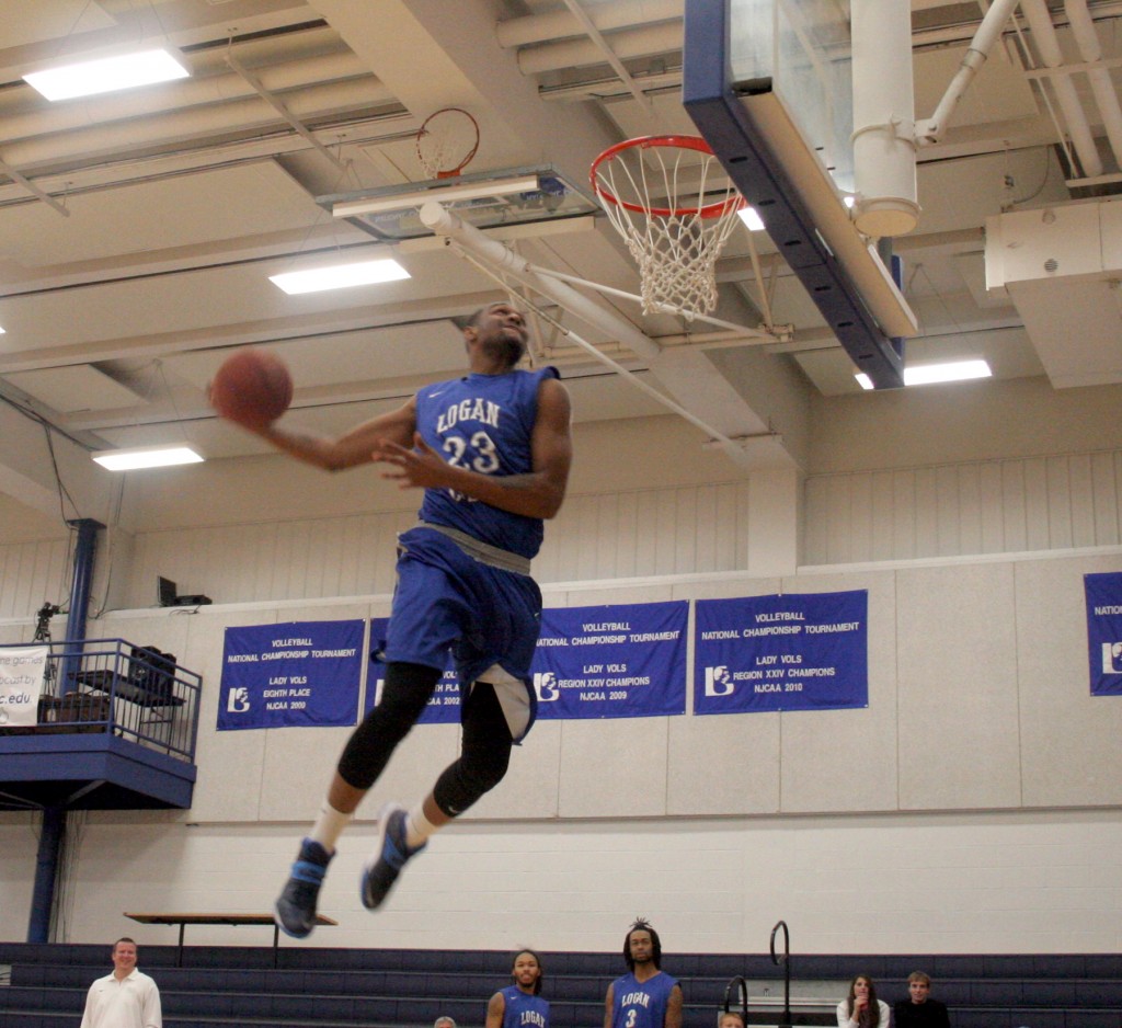 Sophomore forward Jay Johnson of Versailles, Ky. skies high for a dunk at  last month’s ‘Hoopin’ with the Vols’ preseason tune-up. (Photo courtesy Jon LeBlond with Logan Media Services)