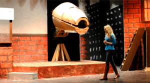 RLC sophomore Sierra Harrell (Opdyke) practices a scene from "Little Shop of Horrors" as Audrey, the character for which the plant “Audrey II” is named. The plant's skeleton has been built by RLC student William Kimble (Thompsonville) and the outside features will be done by Art Associate Professor Melissa McClement-Engler in coming days.  (ReAnne Palmer / RLC Public Information