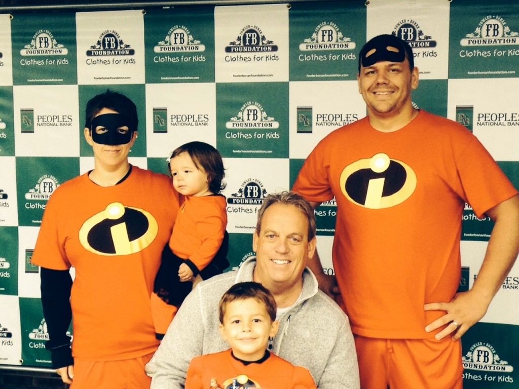 The "Incredibles" were recognized for "Best Team Costume" at Integrated Health's Run/Walk on October 11 benefiting the Fowler Bonan Foundation.  Along with foundation co-founder Dale Fowler, pictured are "Elastigirl", "Violet", "Dash", and "Mr. Incredible", better known as Amanda and Jarred Carter, daughter Madelyn, and son Aidan, from West Frankfort. 