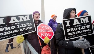 Pro-life activists at a pre-march rally in Washington DC.  (AP photo)