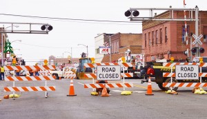 Union Pacific crews working on the railroad crossing on East Main Street in West Frankfort (Jeff Webb photo)