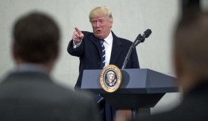 President Trump calls out a member of the press corps after a CIA briefing. (AP Photo)