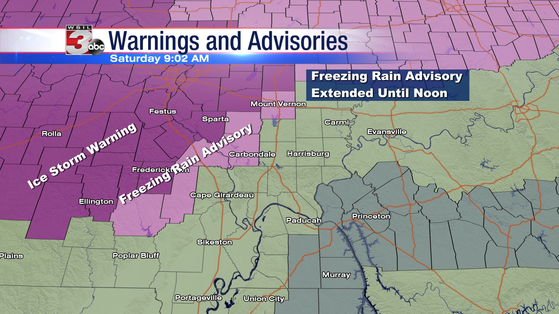 Freezing Rain Advisory to our West rain but warmer Benton, West