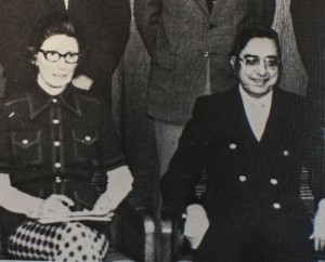 Mrs Simmons, left, is pictured sitting next to Dr. Allen Baker, right, during the 1975 Board of Trustees photo. After the death of her husband, Marie served on the board for many years. (Reece Rutland - RLC Media Services)