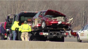 The 1999 Ford Taurus after the crash.  - (WSIL fi;e photo)