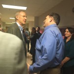 State Represenative Dave Severin with governor Bruce Rauner on a visit to Herrin Middle School 