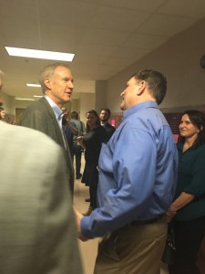 State Represenative Dave Severin with governor Bruce Rauner on a visit to Herrin Middle School 