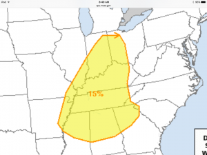 Probability of severe weather for Tuesday (NWS-SPC image)