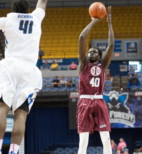 Tik Bol who had a game high 19 points and 11 rebounds in a win over Indiana State. (Tom Weber - SIU Media Services 