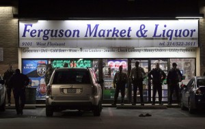 The scene last night at Ferguson Market and Liquor- where the alleged robbery took place that led to the Michael Brown shooting back in 2014.