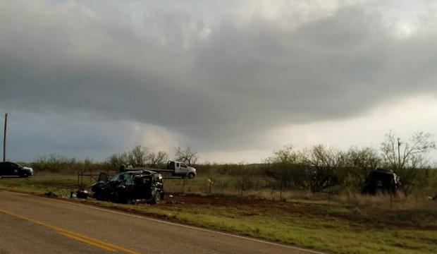 The scene of the wreck that killed three storm chasers near Lubbock, TX.  (Lubbock Avalanche Journal)