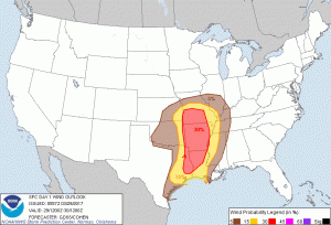 This is for the chance of wind damage in Southern Illinois tonight. This means there is a 5% chance of someone experiencing damaging thunderstorm winds in a 25 mile radius. The hail threat is similar. (SPC image)